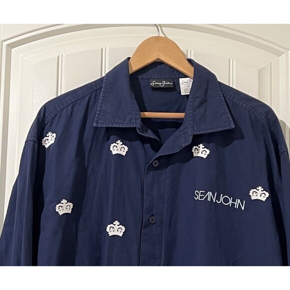 Vintage Sean Jean Chemise Embroidered Crown Blue Long Sleeve Shirt Men’s XL - Picture 12 of 13